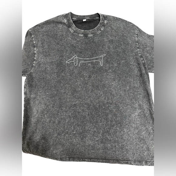 NEW Oversized Stonewashed Shirt with Dachshund Outline - Picture 1 of 2